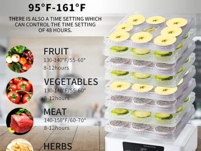 Deshidrator fructe si legume Golxmse, 8 tavi, temperatura ajustabila, alb crem, 32x28x31cm